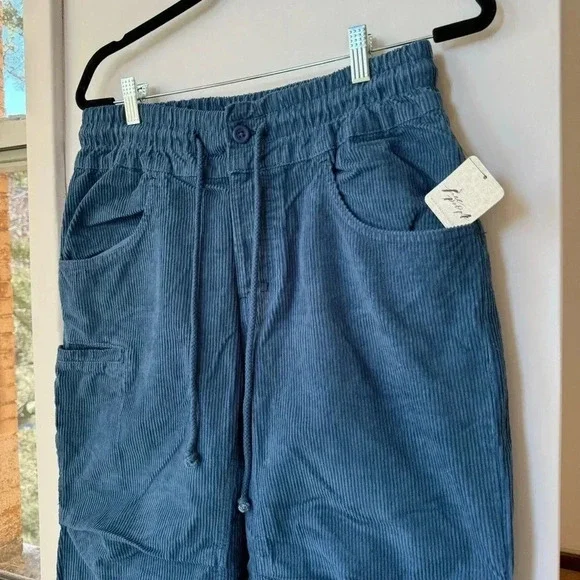 NWT Free People Wide-Leg Pull-On Cord Pants Blue Small